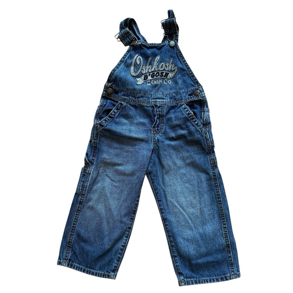Y2K Oshkosh Blue Denim Jean Overall Logo Toddler Boy Girl 2T
